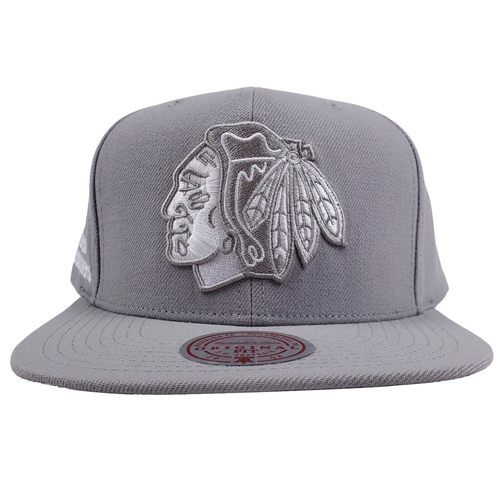 Chicago Blackhawks Mitchell & Ness NHL Snapback Hat Cap 3D Logo Gray Tonal NWT